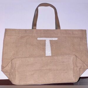 NWOT- Mud Pie Monogram Tote – with sequins “T”